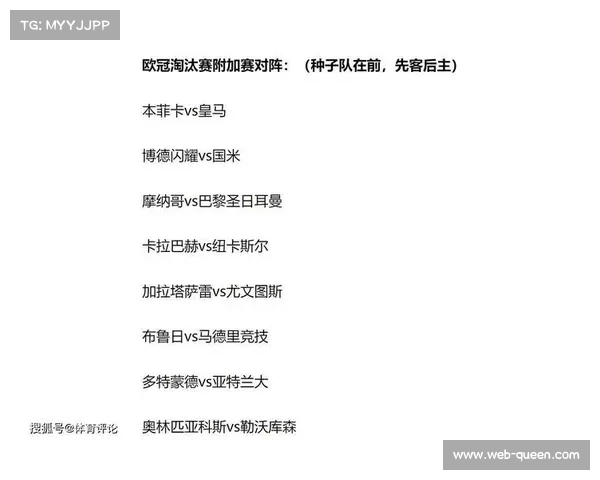 欧冠淘汰赛附加赛首回合赛程公布，八组对决即将上演